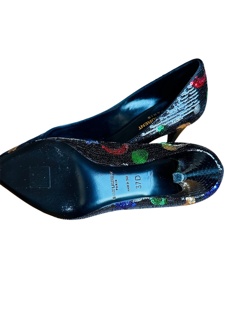 YSL Black Palace Sequined Pointed Toe Pumps with Embroidery EU37D (wide) - Picture 6 of 10